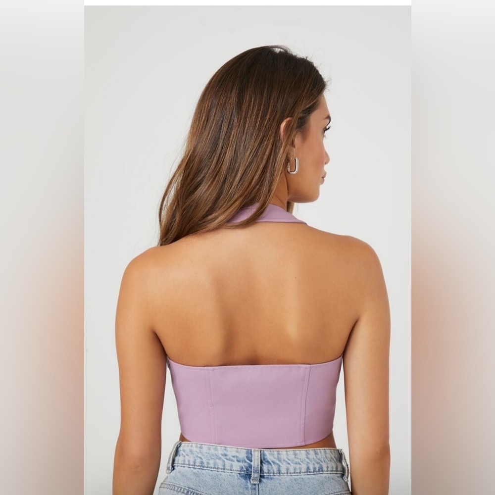 Plunging halter crop top, purple, M - Picture 4 of 6